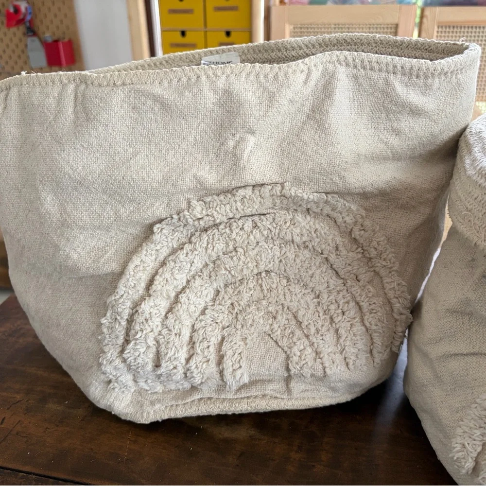 H&M Home Cotton Baskets (pair) - Neutral Cream Textured Rainbow Storage Basket